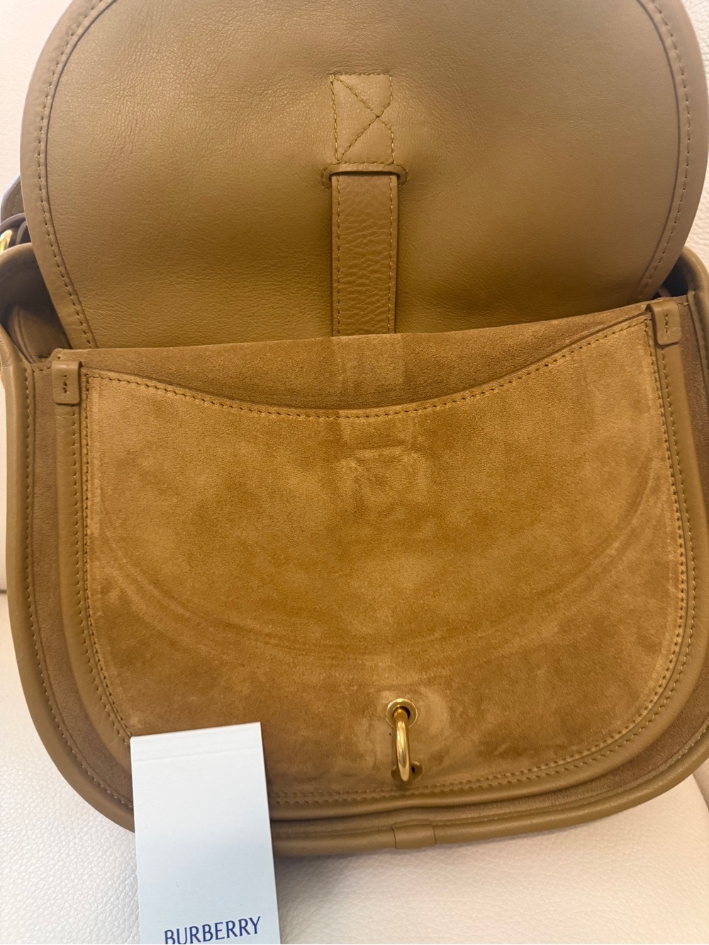 Burberry Suede Saddle Crossbody in Brown with Check Strap - Picture 7 of 8